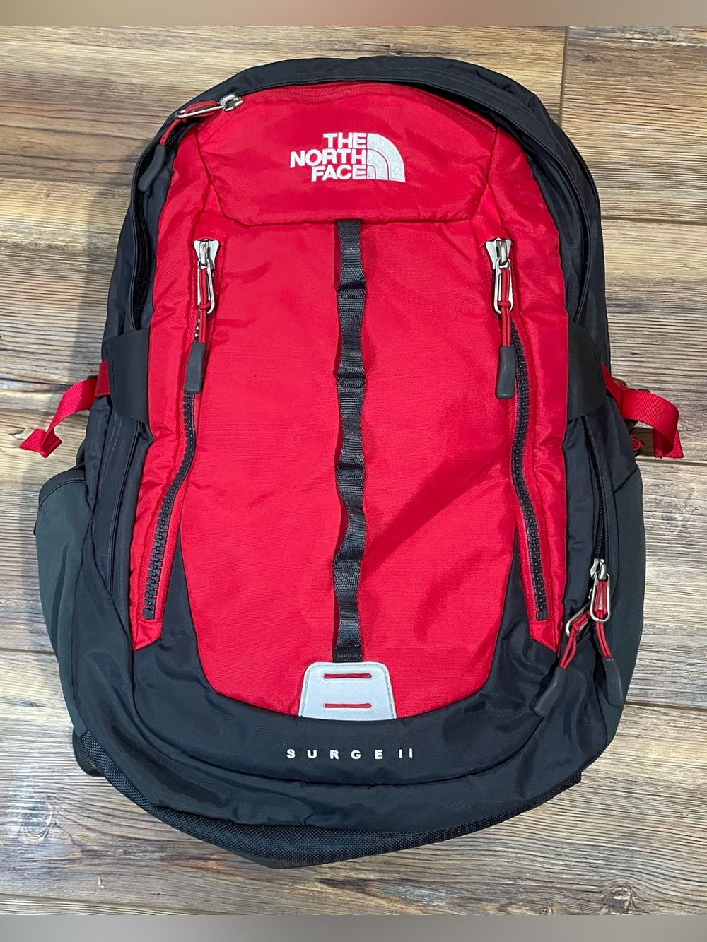 THE NORTH FACE SURGE II Backpack Red Black School Hiking Travel Work Gently Used